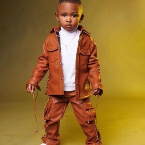Brown Faux Leather Kids Bodysuit